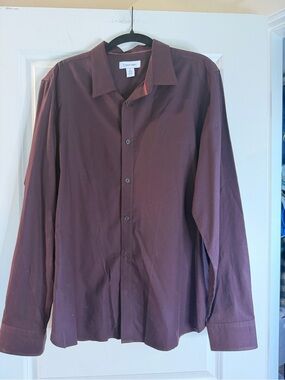 Calvin Klein Men's burgundy Button-Up Shirt